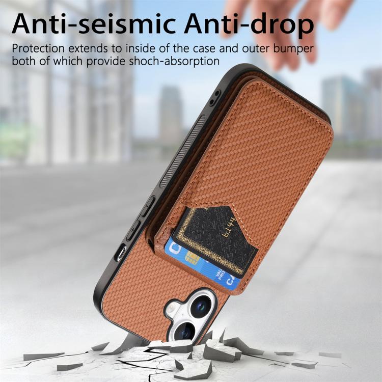 For iPhone 17 Carbon Fiber MagSafe Vertical Flip Card Bag Phone Case