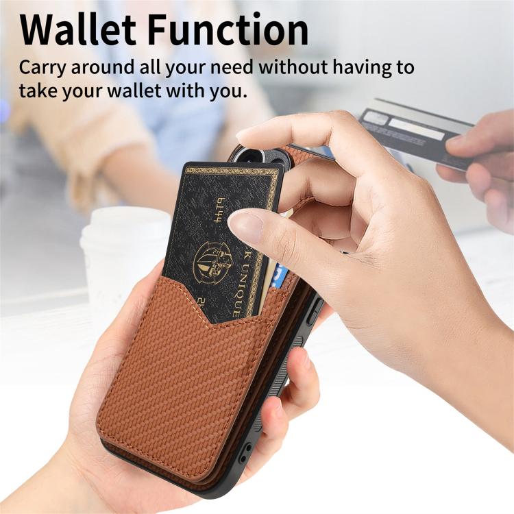 For iPhone 17 Carbon Fiber MagSafe Vertical Flip Card Bag Phone Case
