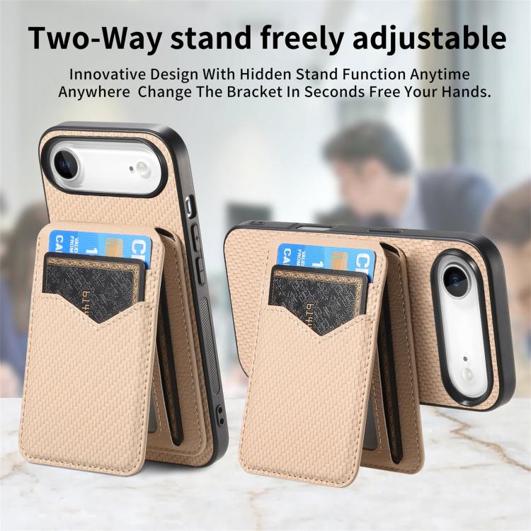 For iPhone Air Carbon Fiber MagSafe Vertical Flip Card Bag Phone Case