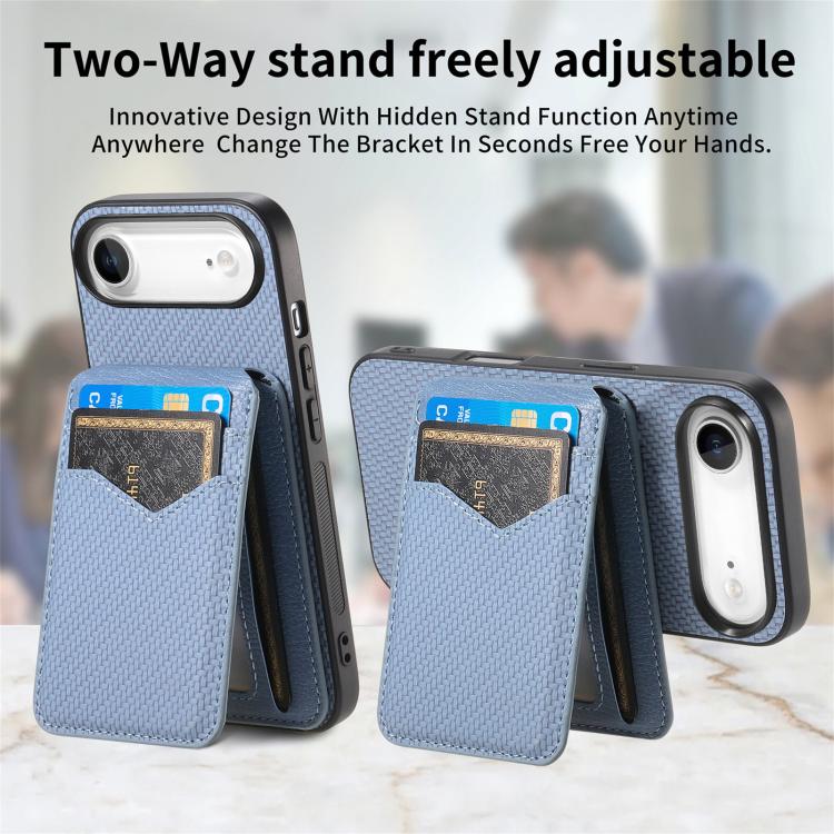 For iPhone Air Carbon Fiber MagSafe Vertical Flip Card Bag Phone Case