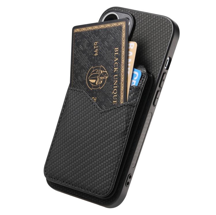 For iPhone Air Carbon Fiber MagSafe Vertical Flip Card Bag Phone Case