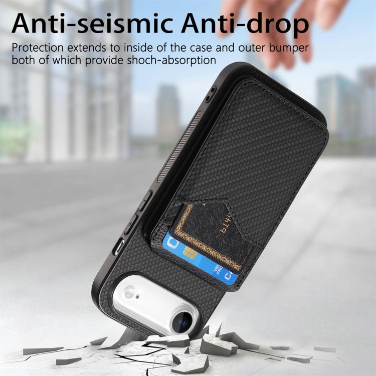 For iPhone Air Carbon Fiber MagSafe Vertical Flip Card Bag Phone Case