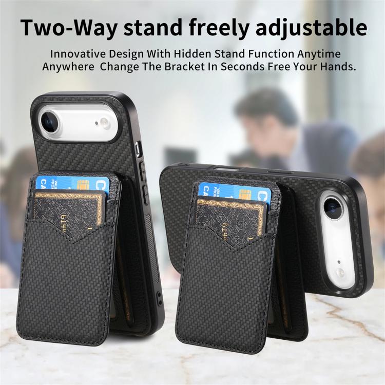 For iPhone Air Carbon Fiber MagSafe Vertical Flip Card Bag Phone Case