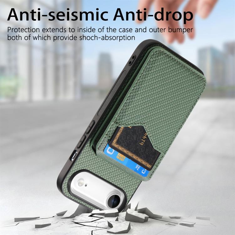 For iPhone Air Carbon Fiber MagSafe Vertical Flip Card Bag Phone Case