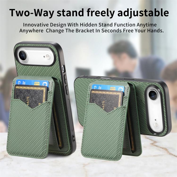 For iPhone Air Carbon Fiber MagSafe Vertical Flip Card Bag Phone Case