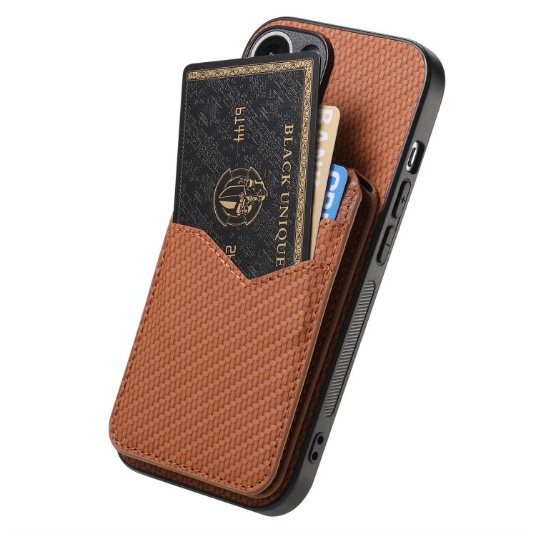 For iPhone Air Carbon Fiber MagSafe Vertical Flip Card Bag Phone Case