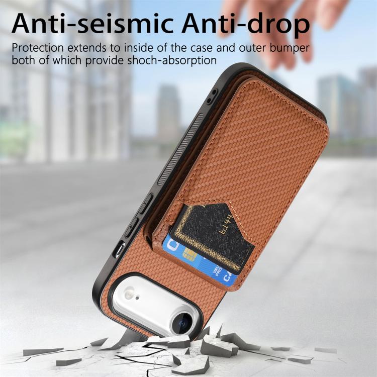 For iPhone Air Carbon Fiber MagSafe Vertical Flip Card Bag Phone Case