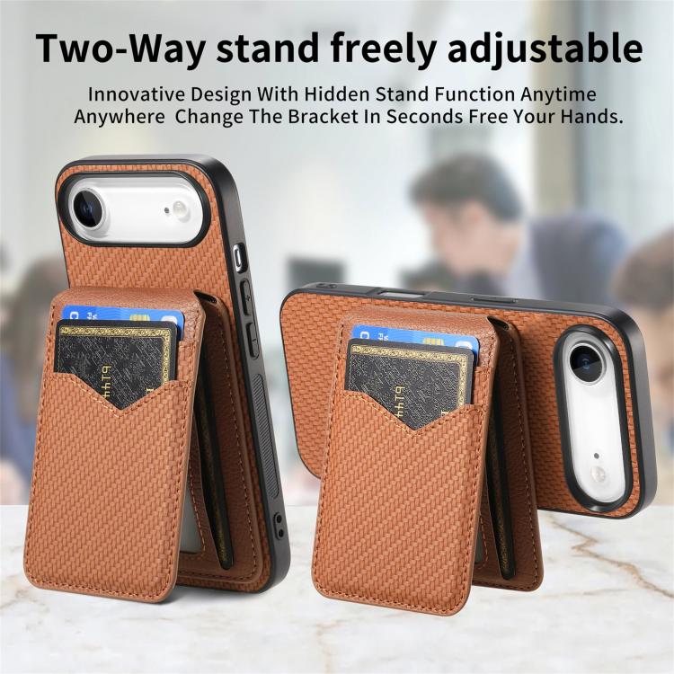 For iPhone Air Carbon Fiber MagSafe Vertical Flip Card Bag Phone Case