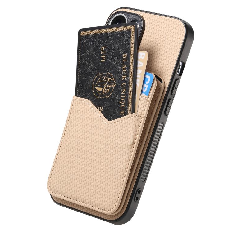 For iPhone 17 Pro Carbon Fiber MagSafe Vertical Flip Card Bag Phone Case