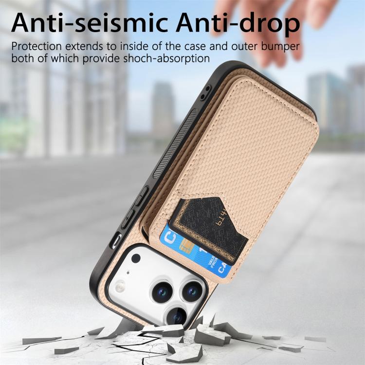 For iPhone 17 Pro Carbon Fiber MagSafe Vertical Flip Card Bag Phone Case