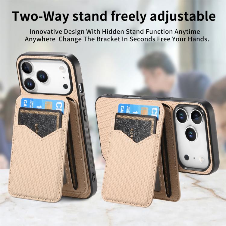 For iPhone 17 Pro Carbon Fiber MagSafe Vertical Flip Card Bag Phone Case