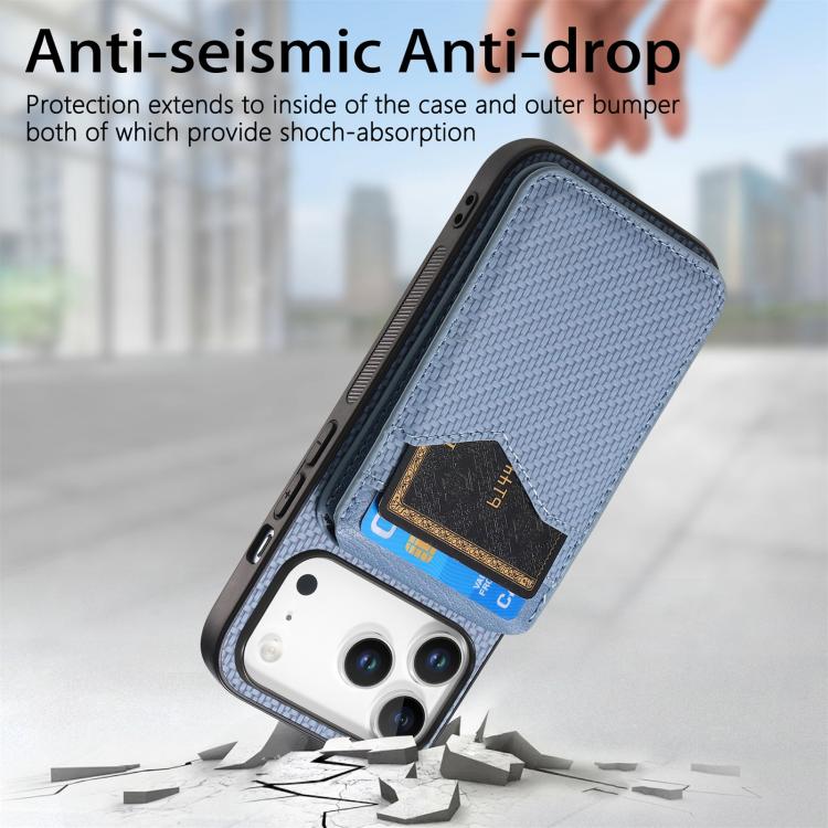 For iPhone 17 Pro Carbon Fiber MagSafe Vertical Flip Card Bag Phone Case