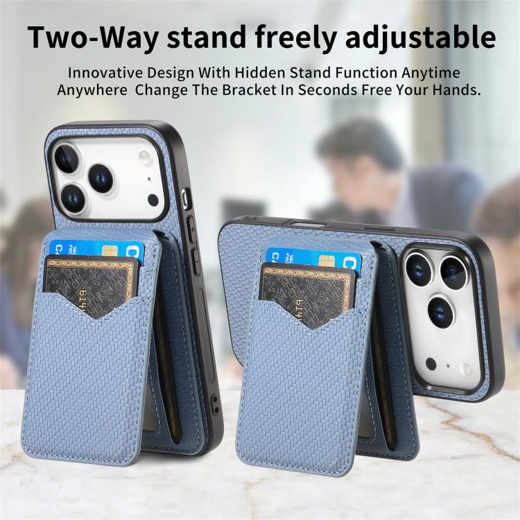 For iPhone 17 Pro Carbon Fiber MagSafe Vertical Flip Card Bag Phone Case