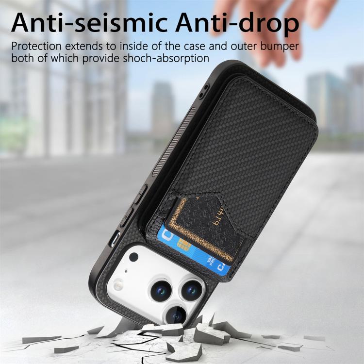 For iPhone 17 Pro Carbon Fiber MagSafe Vertical Flip Card Bag Phone Case