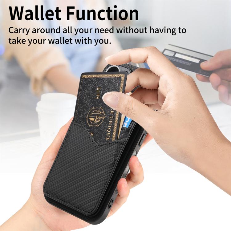 For iPhone 17 Pro Carbon Fiber MagSafe Vertical Flip Card Bag Phone Case