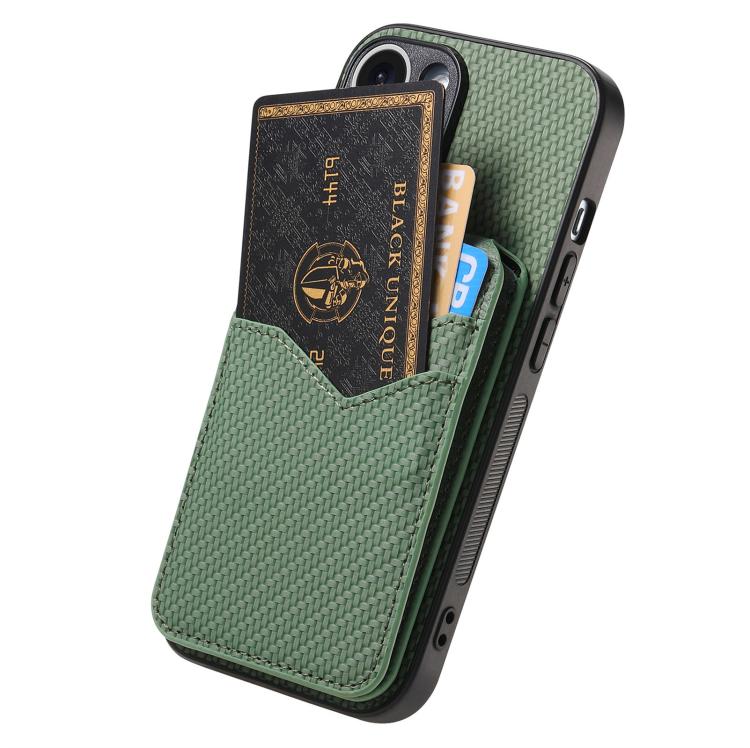 For iPhone 17 Pro Carbon Fiber MagSafe Vertical Flip Card Bag Phone Case