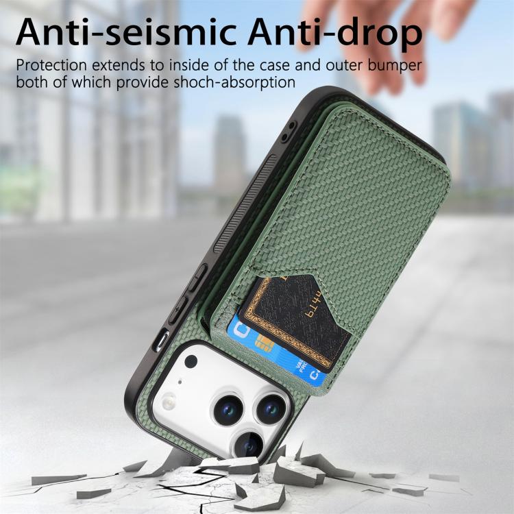 For iPhone 17 Pro Carbon Fiber MagSafe Vertical Flip Card Bag Phone Case