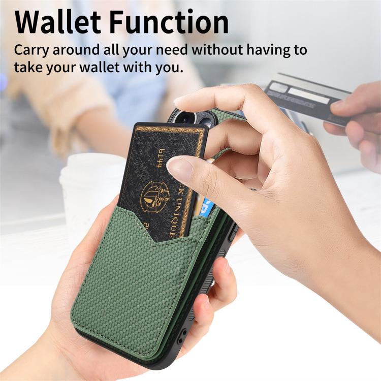 For iPhone 17 Pro Carbon Fiber MagSafe Vertical Flip Card Bag Phone Case