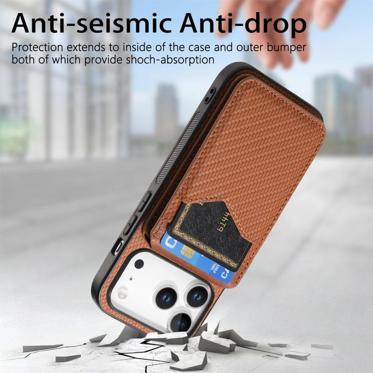 For iPhone 17 Pro Carbon Fiber MagSafe Vertical Flip Card Bag Phone Case