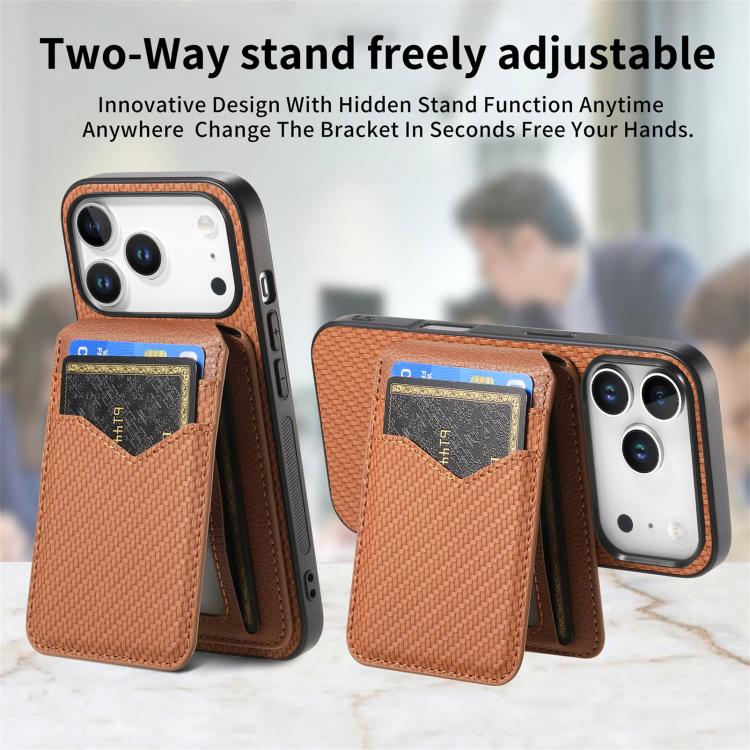 For iPhone 17 Pro Carbon Fiber MagSafe Vertical Flip Card Bag Phone Case