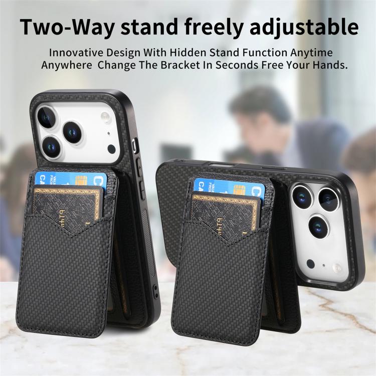 For iPhone 17 Pro Max Carbon Fiber MagSafe Vertical Flip Card Bag Phone Case