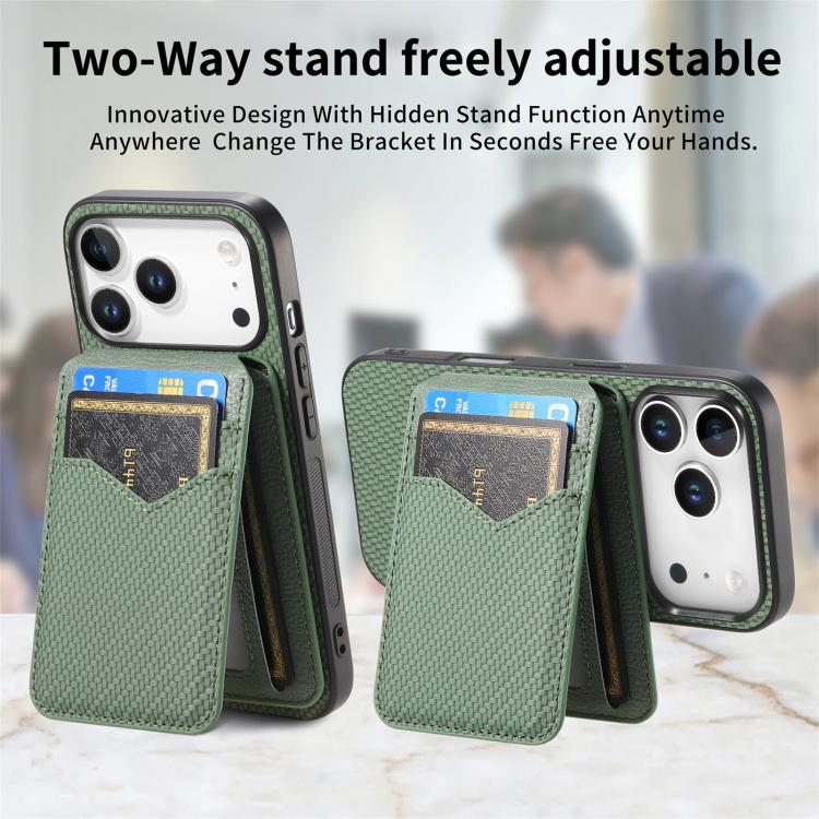 For iPhone 17 Pro Max Carbon Fiber MagSafe Vertical Flip Card Bag Phone Case