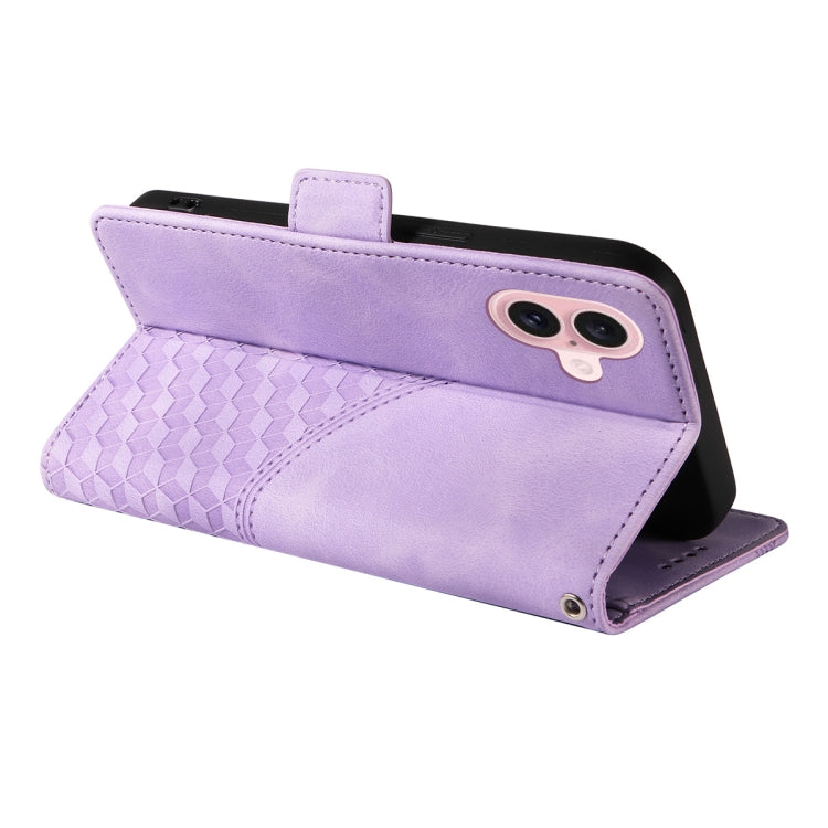For iPhone 16 ENKAY Embossed Rhombus Starry Leather Phone Case with Screen Film