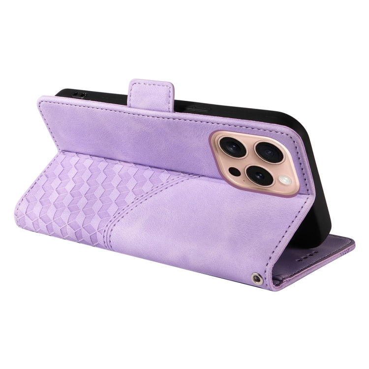 For iPhone 16 Pro ENKAY Embossed Rhombus Starry Leather Phone Case with Screen Film