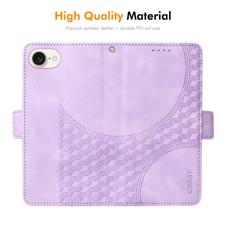 For iPhone 17e / 16e ENKAY Embossed Rhombus Starry Leather Phone Case with Screen Film