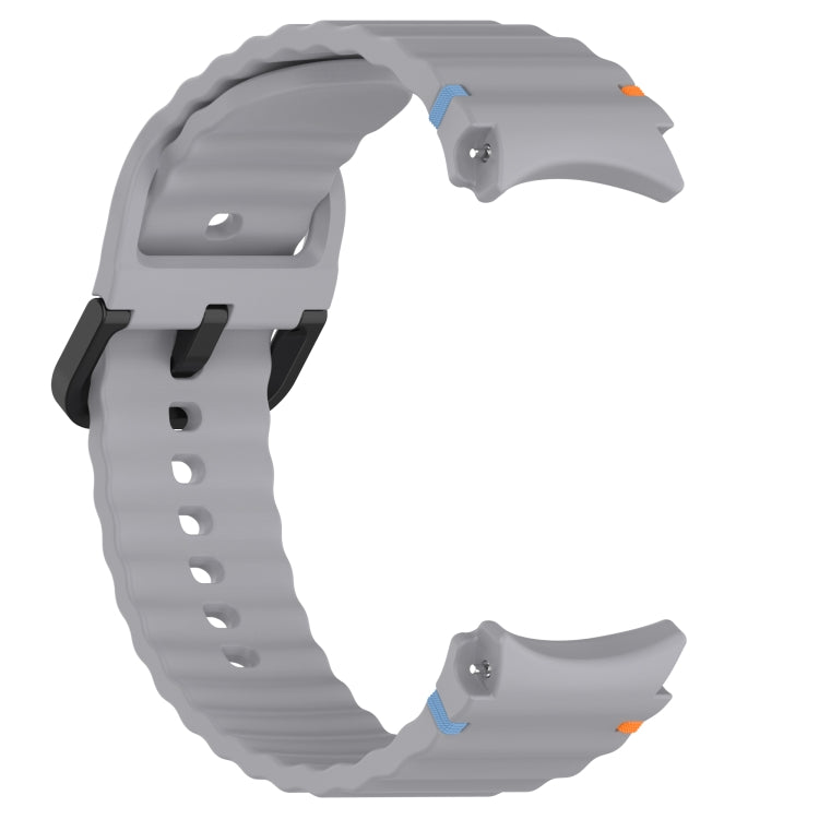 For Samsung Galaxy Watch FE 40mm Wavy Grain Stitched Black Buckle Silicone Watch Band