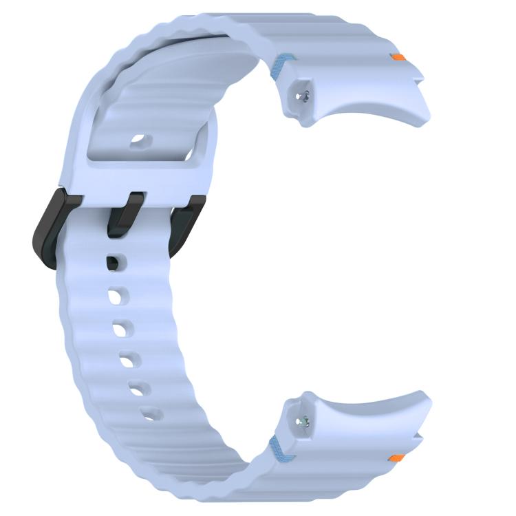 For Samsung Galaxy Watch 7 40 / 44mm Wavy Grain Stitched Black Buckle Silicone Watch Band