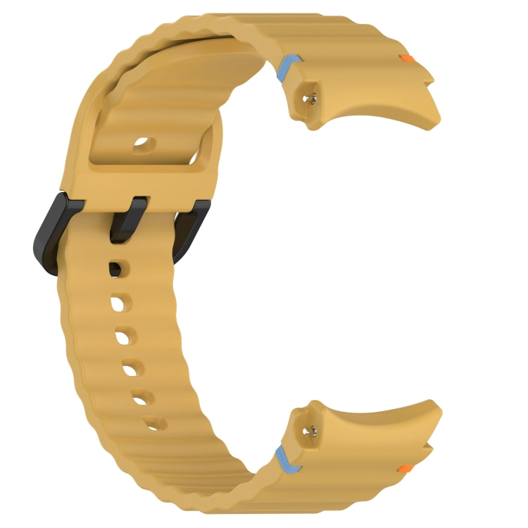 For Samsung Galaxy Watch 6 Classic 43 / 47mm Wavy Grain Stitched Black Buckle Silicone Watch Band