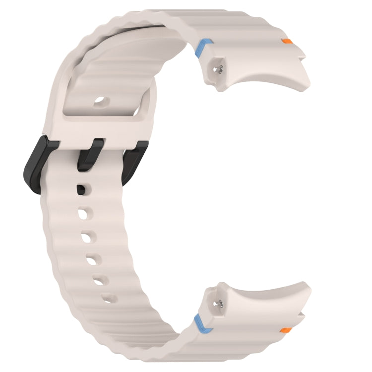 For Samsung Galaxy Watch 6 Classic 43 / 47mm Wavy Grain Stitched Black Buckle Silicone Watch Band