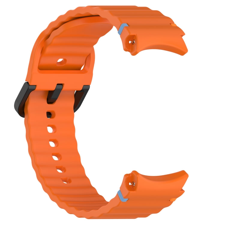 For Samsung Galaxy Watch 6 40 / 44mm Wavy Grain Stitched Black Buckle Silicone Watch Band