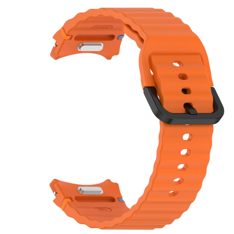 For Samsung Galaxy Watch 4 40 / 44mm Wavy Grain Stitched Black Buckle Silicone Watch Band