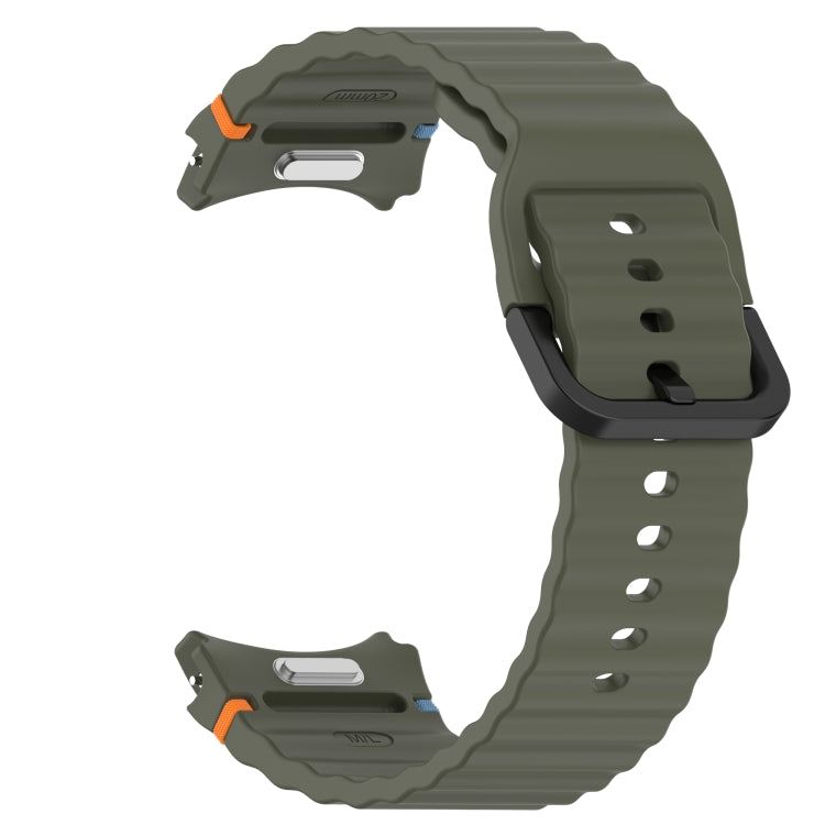 For Samsung Galaxy Watch 4 Classic 42 / 46mm Wavy Grain Stitched Black Buckle Silicone Watch Band
