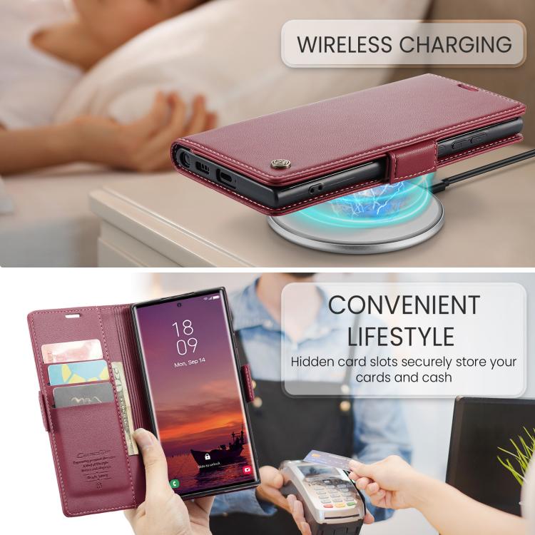 For Galaxy S25 Ultra 5G CaseMe 023 Butterfly Buckle Litchi Texture RFID Anti-theft Leather Phone Case