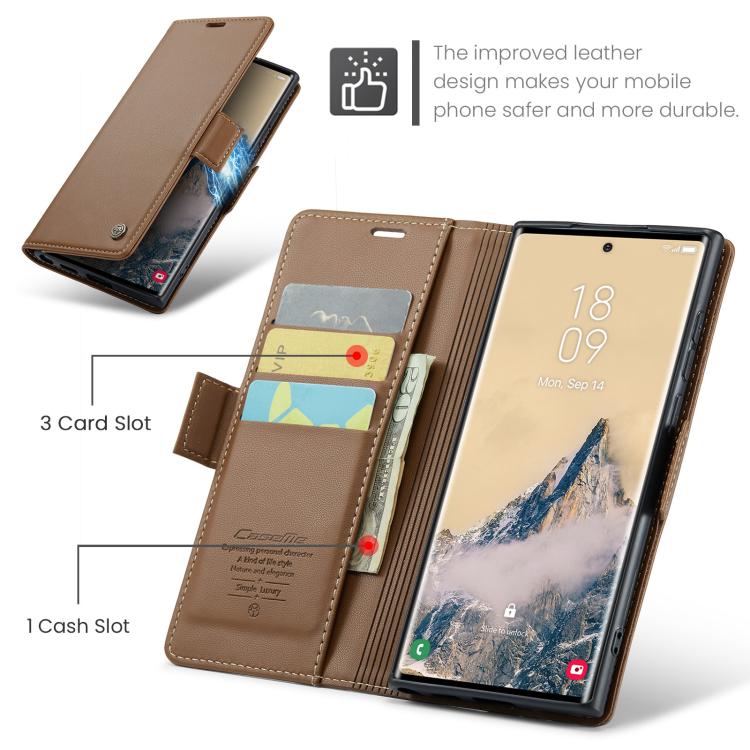 For Galaxy S25 Ultra 5G CaseMe 023 Butterfly Buckle Litchi Texture RFID Anti-theft Leather Phone Case