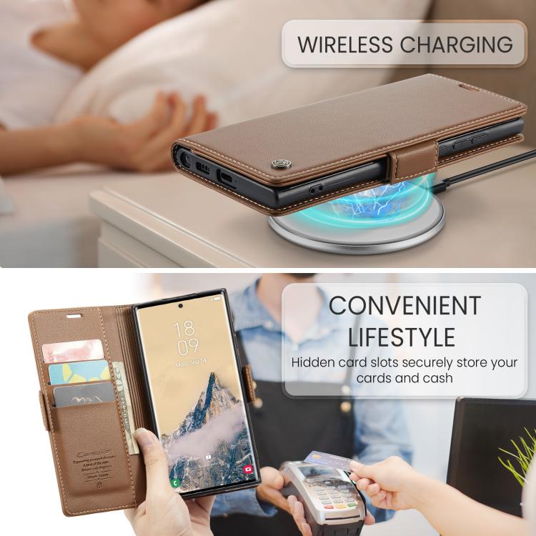 For Galaxy S25 Ultra 5G CaseMe 023 Butterfly Buckle Litchi Texture RFID Anti-theft Leather Phone Case