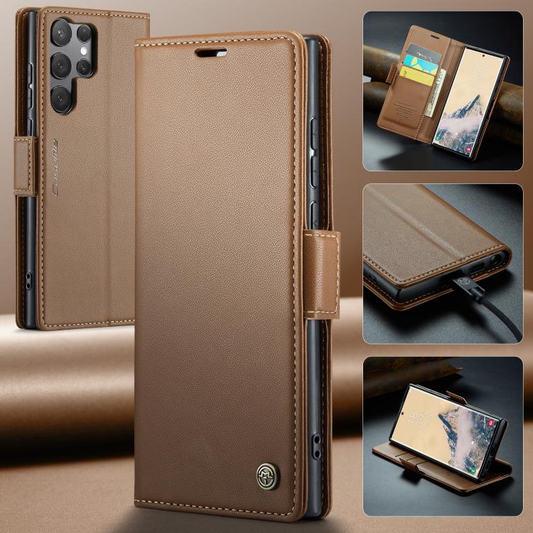 For Galaxy S25 Ultra 5G CaseMe 023 Butterfly Buckle Litchi Texture RFID Anti-theft Leather Phone Case