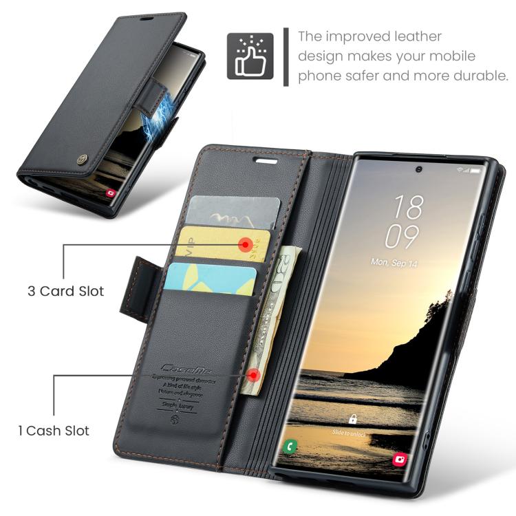 For Galaxy S25 Ultra 5G CaseMe 023 Butterfly Buckle Litchi Texture RFID Anti-theft Leather Phone Case