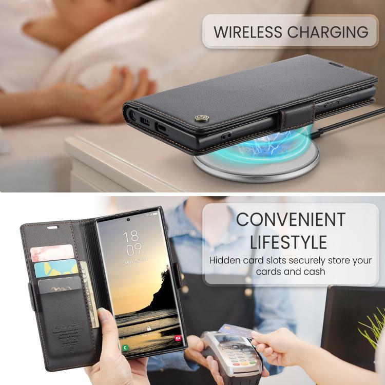 For Galaxy S25 Ultra 5G CaseMe 023 Butterfly Buckle Litchi Texture RFID Anti-theft Leather Phone Case