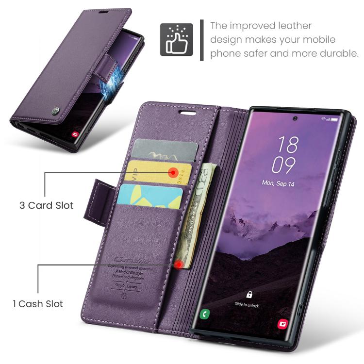 For Galaxy S25 Ultra 5G CaseMe 023 Butterfly Buckle Litchi Texture RFID Anti-theft Leather Phone Case