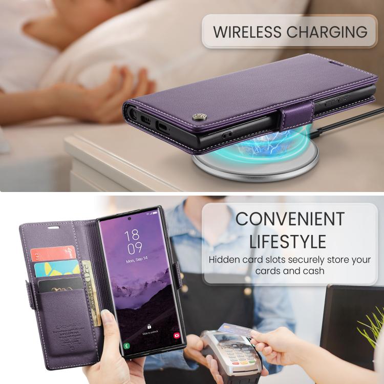 For Galaxy S25 Ultra 5G CaseMe 023 Butterfly Buckle Litchi Texture RFID Anti-theft Leather Phone Case