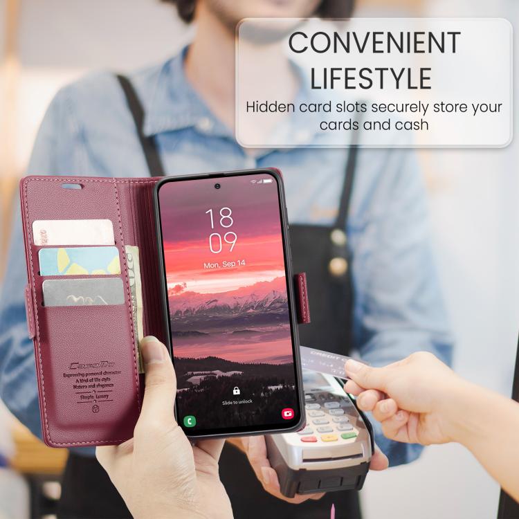 For Galaxy S25 Edge 5G CaseMe 023 Butterfly Buckle Litchi Texture RFID Anti-theft Leather Phone Case