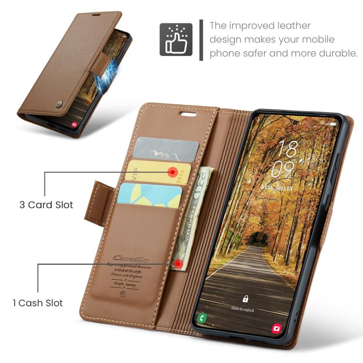 For Galaxy S25 Edge 5G CaseMe 023 Butterfly Buckle Litchi Texture RFID Anti-theft Leather Phone Case