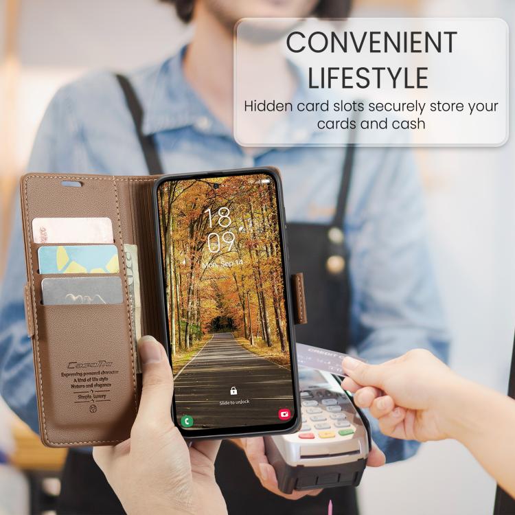 For Galaxy S25 Edge 5G CaseMe 023 Butterfly Buckle Litchi Texture RFID Anti-theft Leather Phone Case