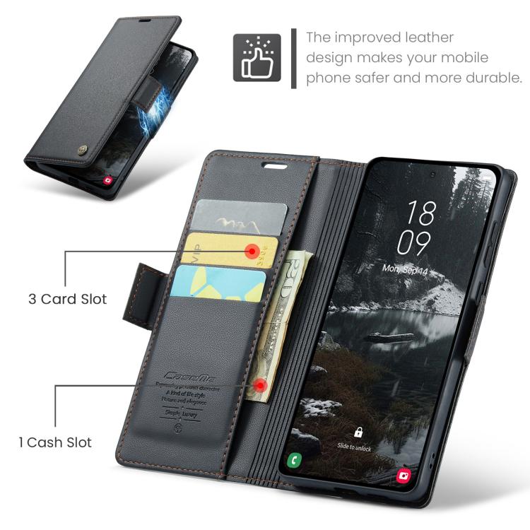 For Galaxy S25 Edge 5G CaseMe 023 Butterfly Buckle Litchi Texture RFID Anti-theft Leather Phone Case