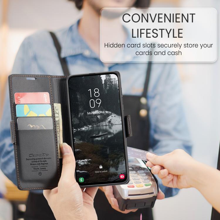 For Galaxy S25 Edge 5G CaseMe 023 Butterfly Buckle Litchi Texture RFID Anti-theft Leather Phone Case