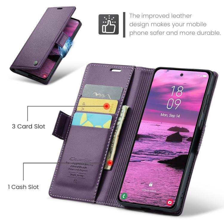 For Galaxy S25 Edge 5G CaseMe 023 Butterfly Buckle Litchi Texture RFID Anti-theft Leather Phone Case
